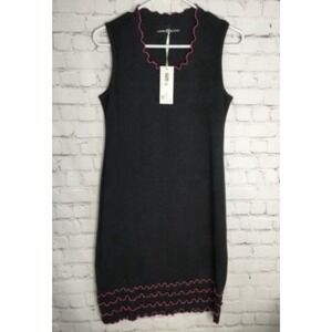 NWT Laura Hlavac Gray/Black Sleeveless Midi Ruffly Shift Dress Women‎ L China